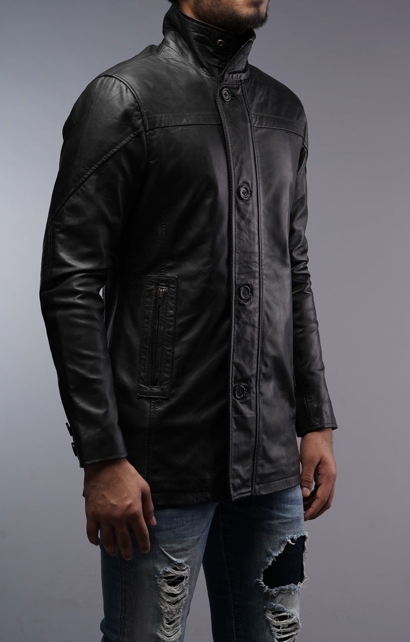 Men's Black Car Coat Leather Jacket