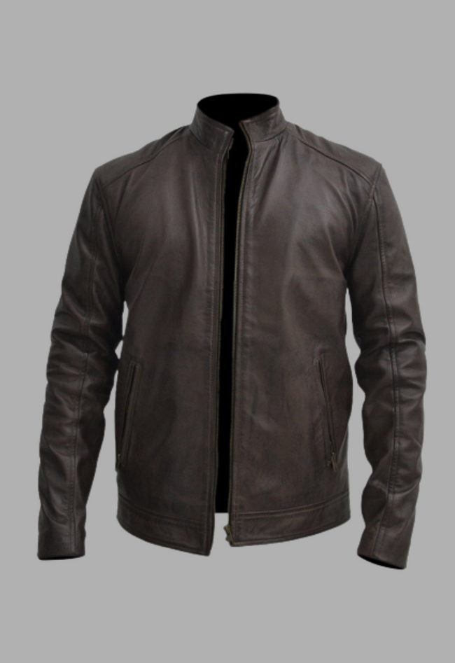 Mens Designer Racer Waxed Brown Leather Jacket