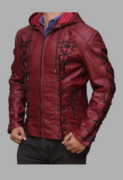 Maroon Hooded Fashion Real Leather Jacket