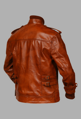 Mens Designer Antique Tan Four Pocket Leather Jacket