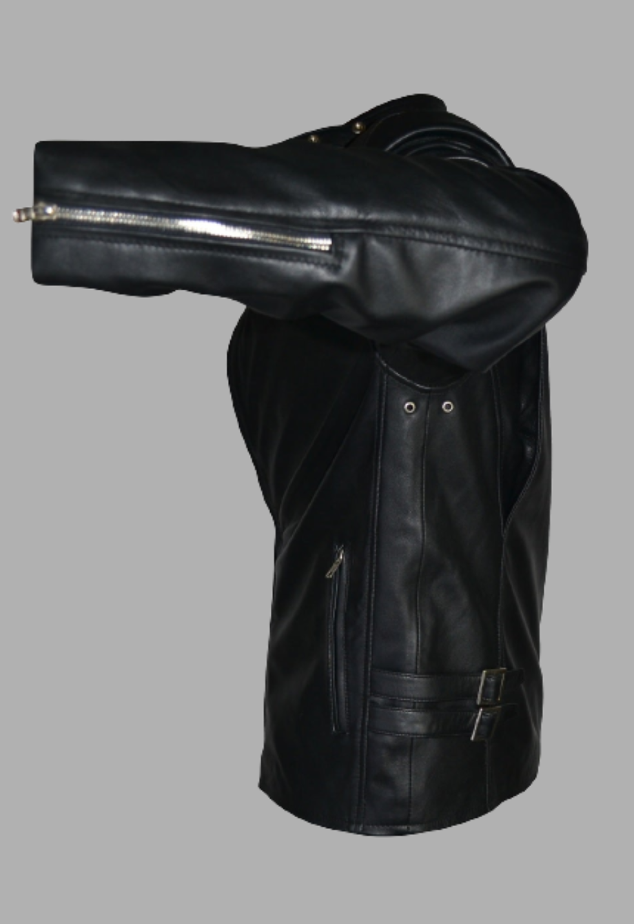 Men Designer Shoulder Padded Motorcycle Racer Leather Jacket
