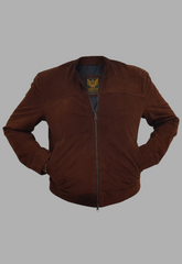 Men's Fashion Brown Suede Slim Fit Racer Leather Jacket
