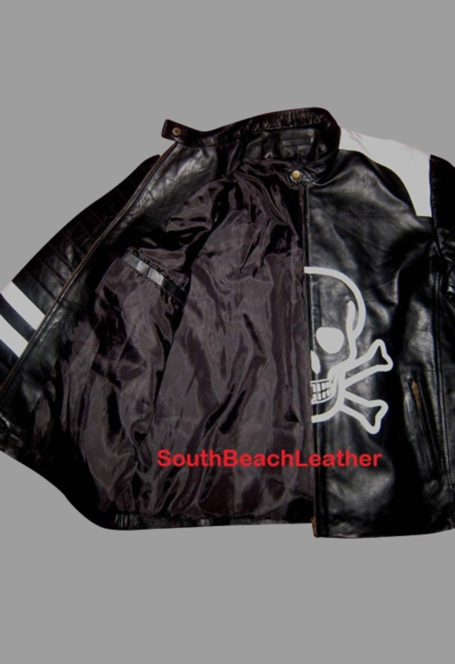Skull and Bones Custom Made Racer Leather Jacket