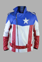 Men's United States of America USA Flag Biker Leather Jacket Man