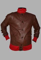 Mens A-1 Flight Brown And Red Ribbed Bomber Leather Jacket