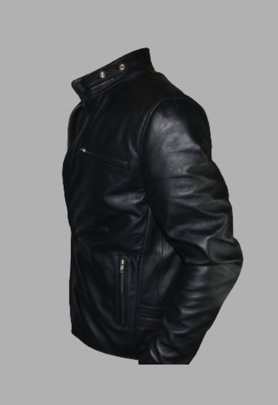 Mens Designer Motorcycle Black Biker Cafe Racer Leather Jacket