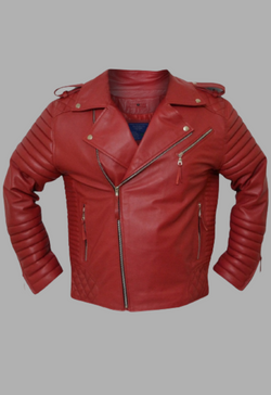 Mens Red Quilted Biker Designer Leather Jacket