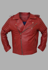Mens Motorcycle Red Quilted Moto Biker Designer Leather Jacket Man's