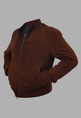 Men's Fashion Brown Suede Slim Fit Racer Leather Jacket
