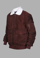 Men's Motorcycle Style Zipper Fur Collar  Suede Leather Jacket