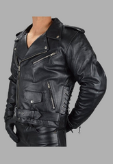 Biker Motorcycle Side lace-up Leather Jacket Men's