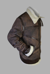 Mens Shearling Fur Brown Suede Leather Bomber Jacket
