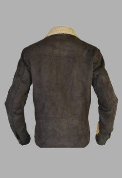 Shearling Collar Distressed Rugged Suede Leather Jacket
