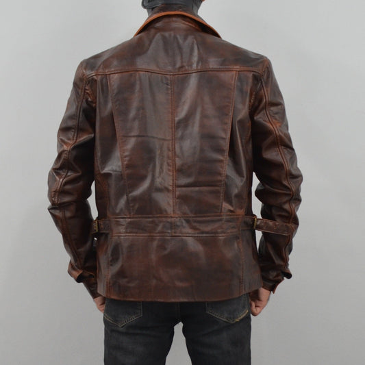Escape Snake Plissken Antique Brown Biker Leather Jacket