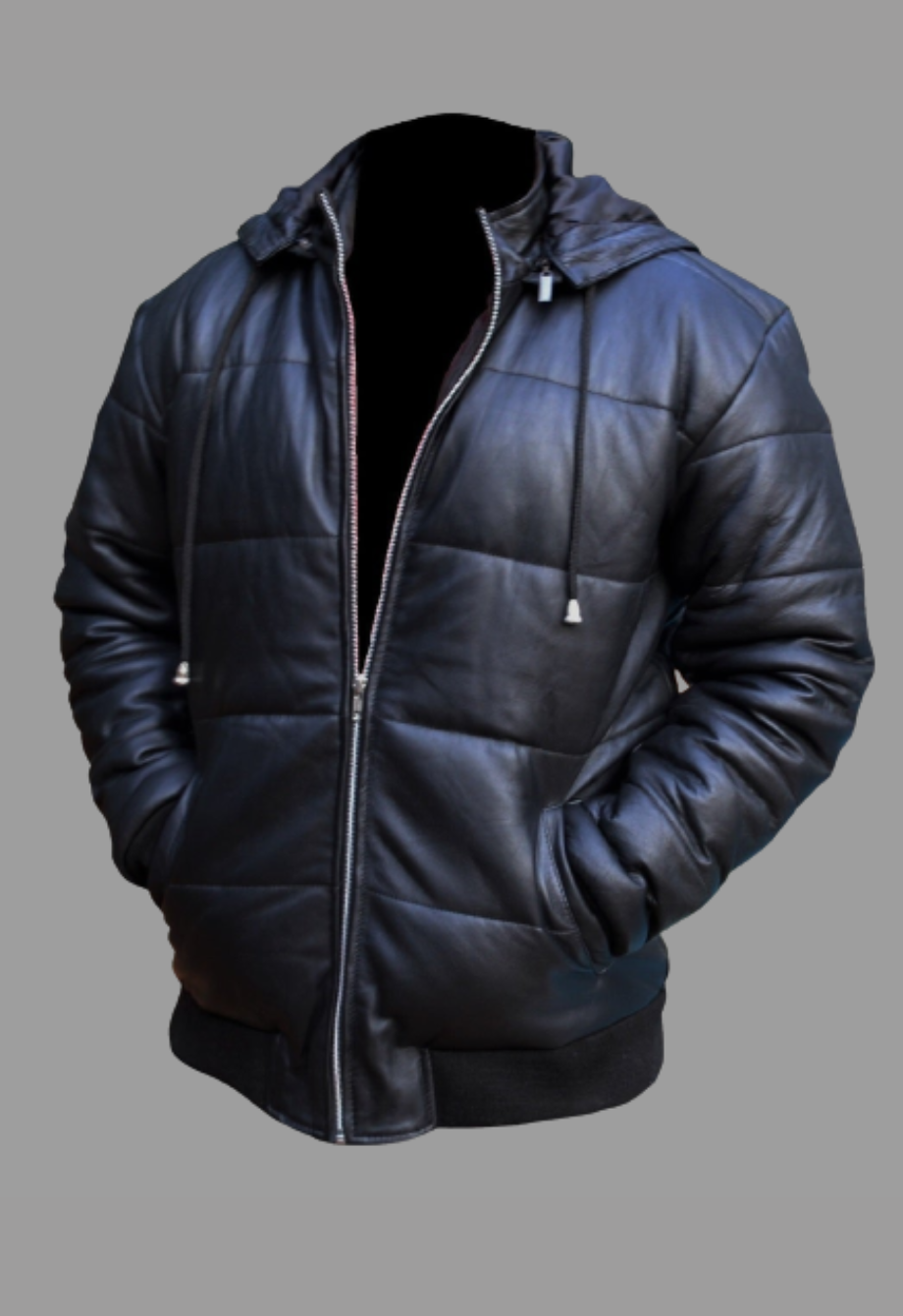 Puffer Removable Hoodie Designer Leather Jacket