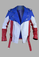 Men's United States of America USA Flag Biker Leather Jacket Man