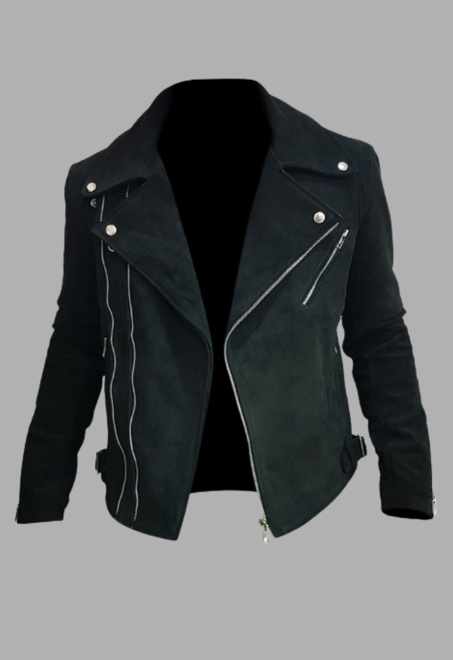 Mens Suede Designer Padded Black Biker Leather Jacket
