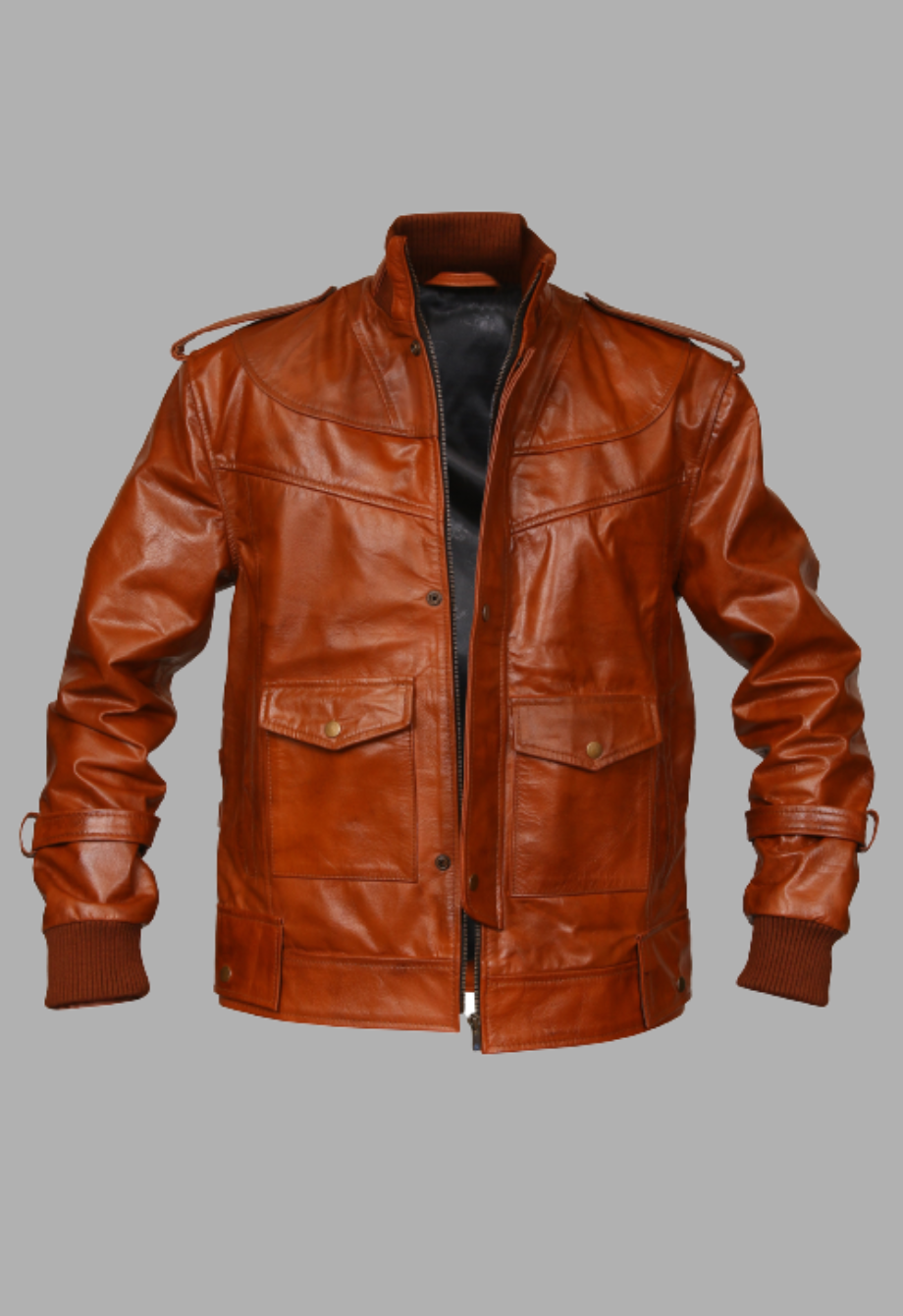 Mens Designer Antique Tan Four Pocket Leather Jacket