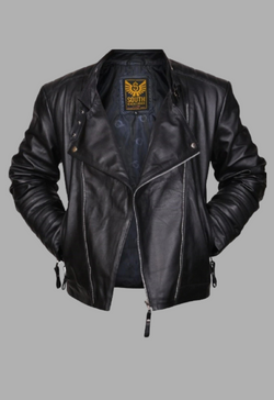 Mens Black Motorcycle Designer Moto Biker Real Sheepskin Leather Jacket