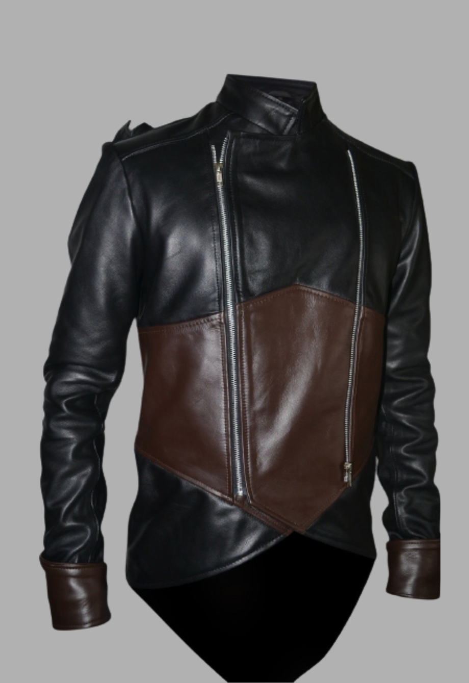 Mens Dorian Quilted Creed Removable Hoodie Black And Brown Leather Jacket