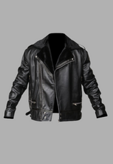 Men’s Asymmetrical Zipper Black Faux Fur Lined Jacket
