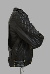 Mens Quilted Side Lace-Up Designers Biker Leather Jacket