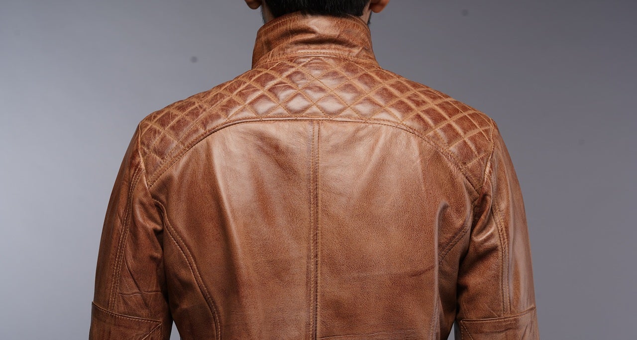 Mens Biker Motorcycle Vintage Brown Leather Jacket