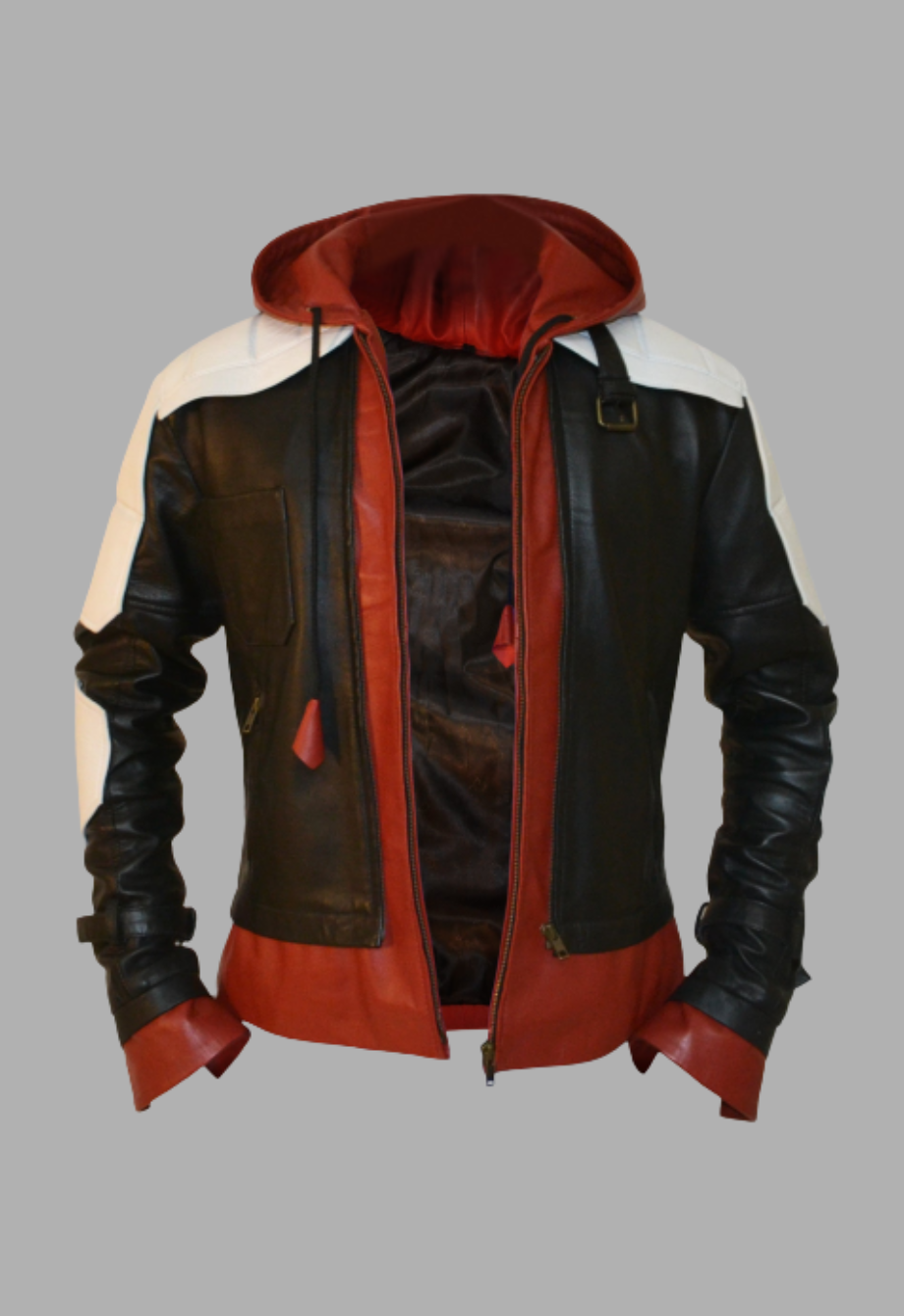 Knight Bat Red Hood White And Black Genuine Leather Jacket