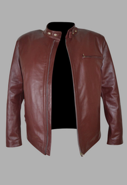 Mens Designer Motorcycle Maroon Racer Leather Jacket