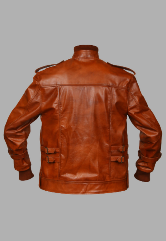 Mens Designer Antique Tan Four Pocket Leather Jacket