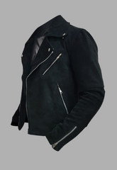Mens Suede Designer Padded Black Biker Leather Jacket