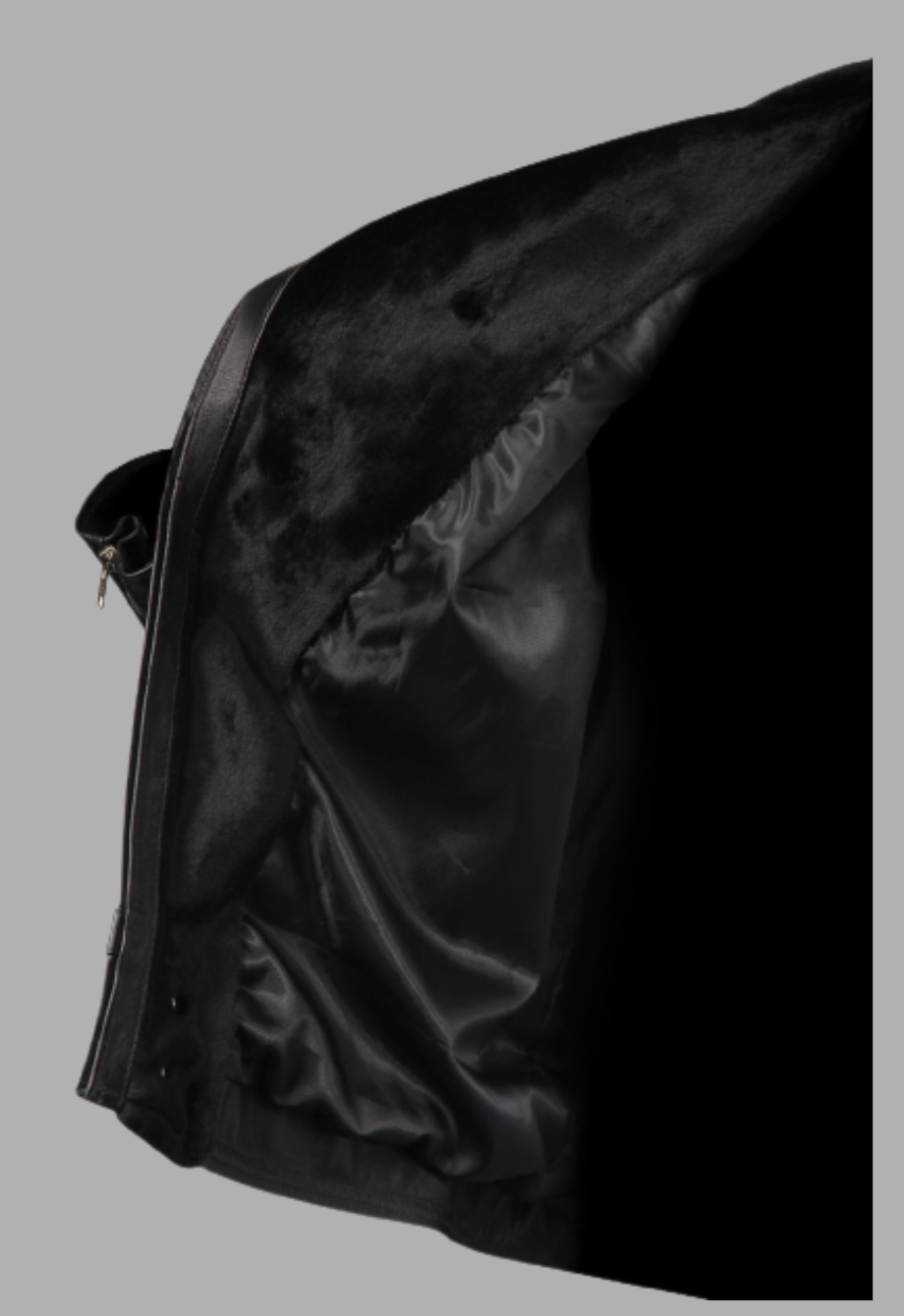 Men’s Asymmetrical Zipper Black Faux Fur Lined Jacket