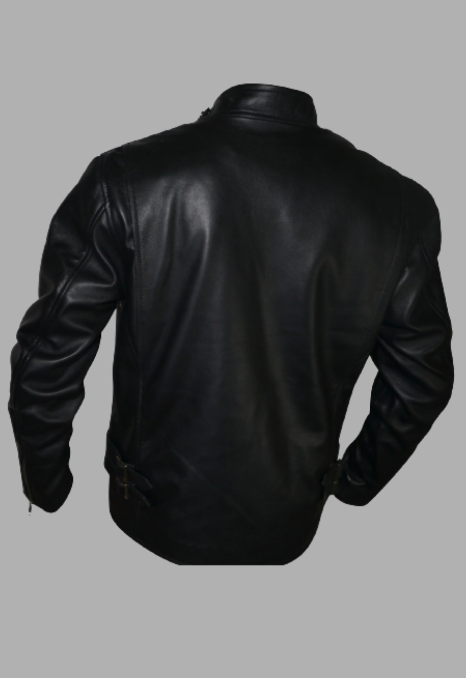 Men Designer Shoulder Padded Motorcycle Racer Leather Jacket