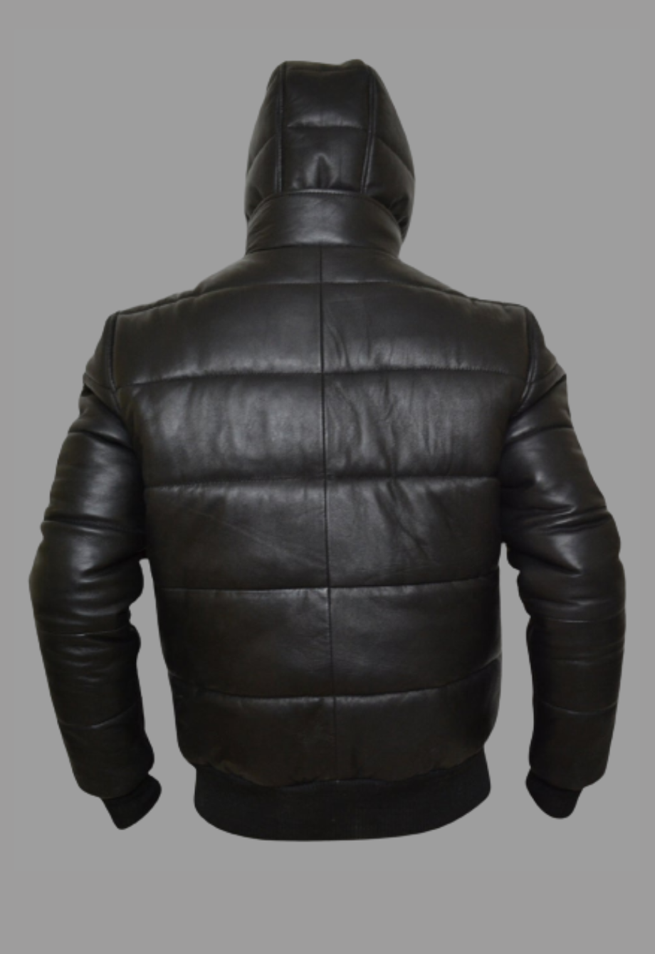 Puffer Removable Hoodie Designer Leather Jacket