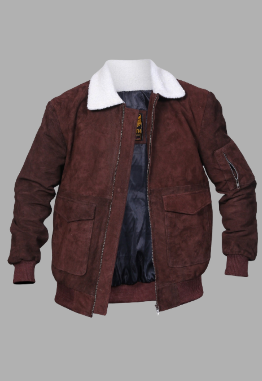 Men's Motorcycle Style Zipper Fur Collar  Suede Leather Jacket
