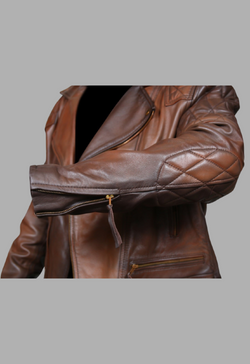 Men’s Classic Diamond Motorcycle Biker Brown Distressed Vintage Leather Jacket
