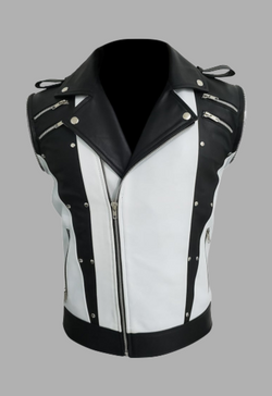 White And Black Blended Designer Mens Leather Jacket