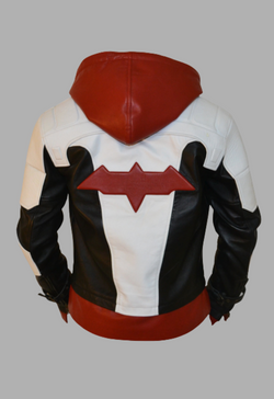 Knight Bat Red Hood White And Black Genuine Leather Jacket