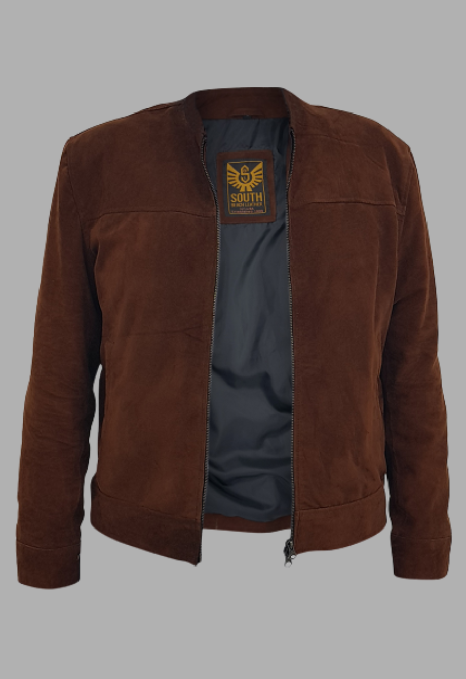 Men's Fashion Brown Suede Slim Fit Racer Leather Jacket