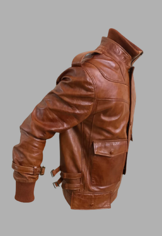 Mens Designer Brown Four Pocket Leather Jacket