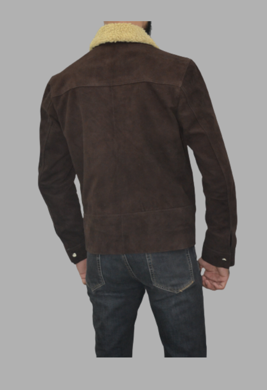 Shearling Collar Distressed Rugged Suede Leather Jacket – South Beach ...