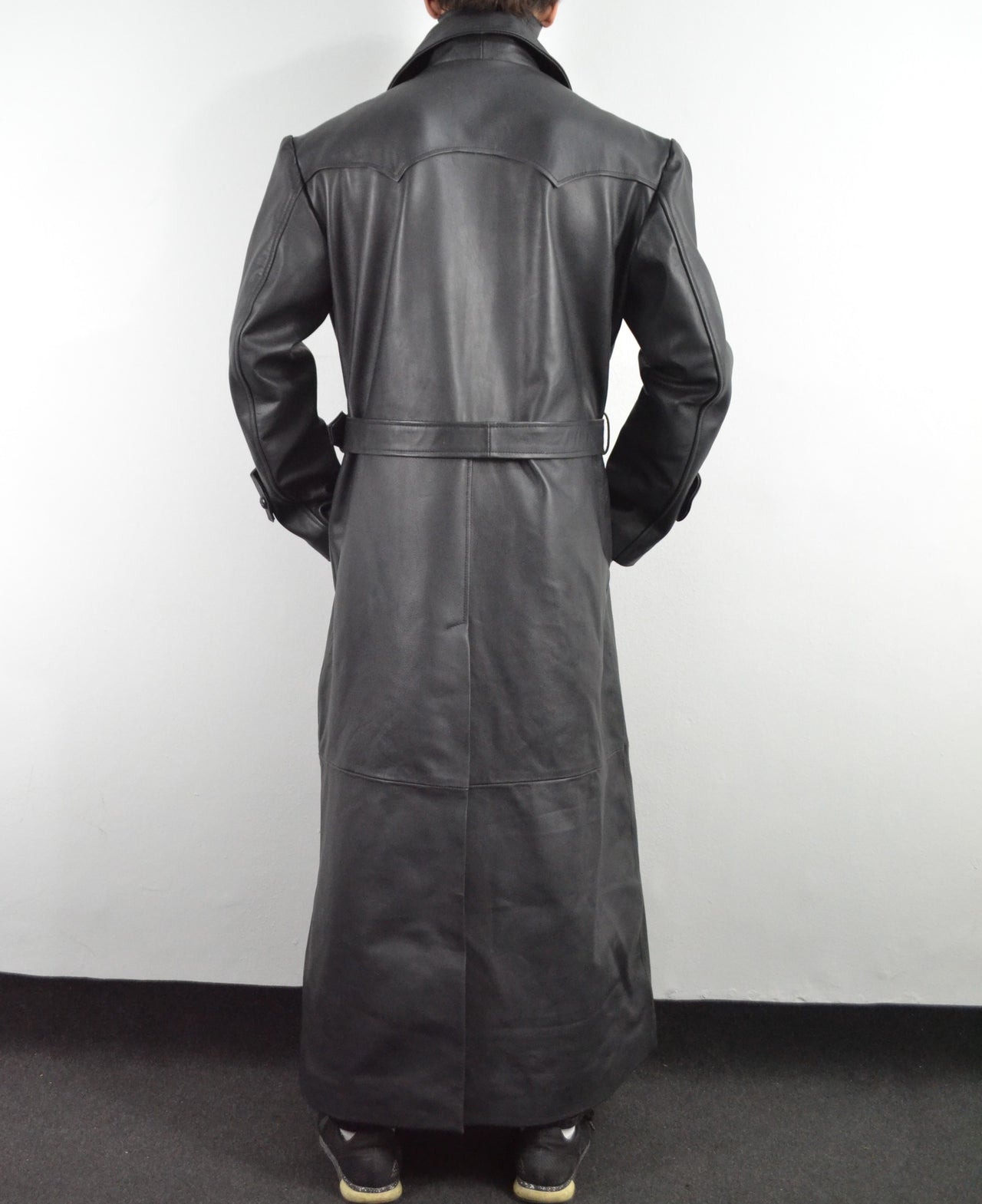 Goth Military Long Leather Buckle Coat | Steampunk Full Length Leather Coat  For Mens