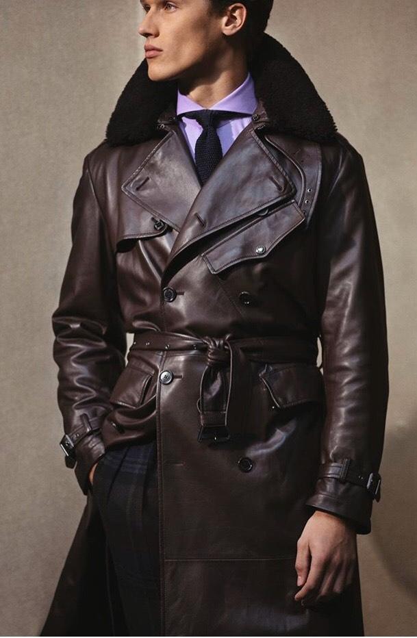 Mens Aviator World War Brown Double Breasted Genuine Leather Trench Coat