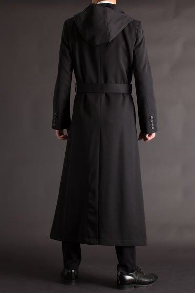 Mens Fashion Casual Zip Up Hooded Style Long Wool Coat