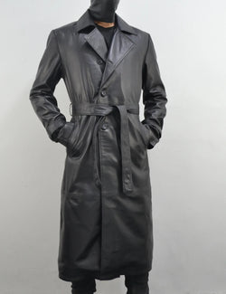 Men's Slim Fit Classic Black 100% Real Soft Leather Trench Coat
