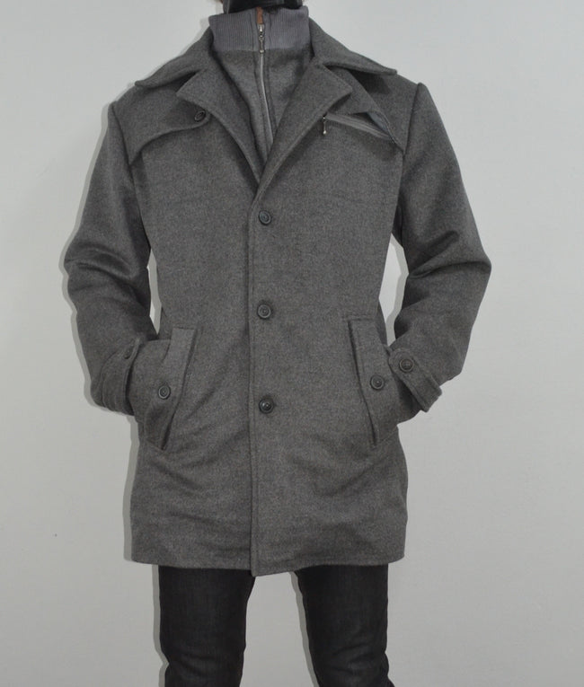 Men's Wool Regular Fit Trench Business Pea Coat Overcoat