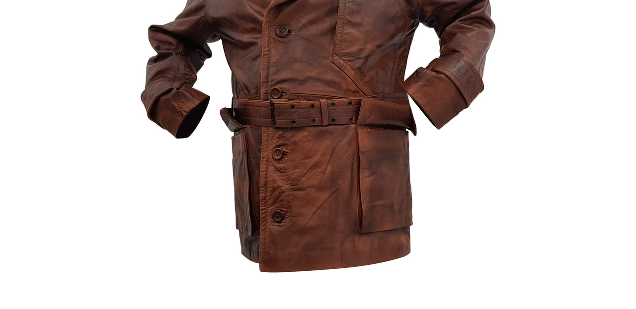 World War 1 Regulation U.S. Army Air Service Flying Pilot Tan Leather Trench Coat Men's
