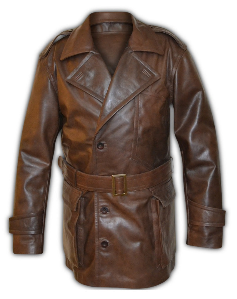 World War 1 Regulation U.S. Army Air Service Flying Pilot Brown Leather Trench Coat Men's