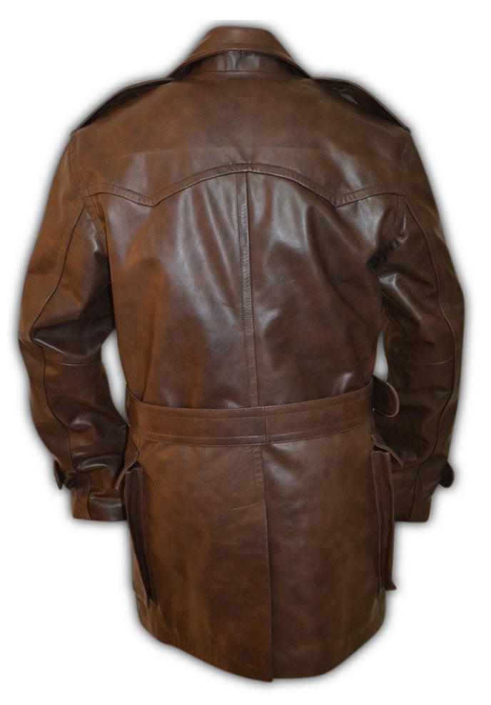 SBL South Beach Leather Mens Aviator World War Brown Double Breasted Genuine Leather Trench Coat for Natural Chest Size 44 - 46