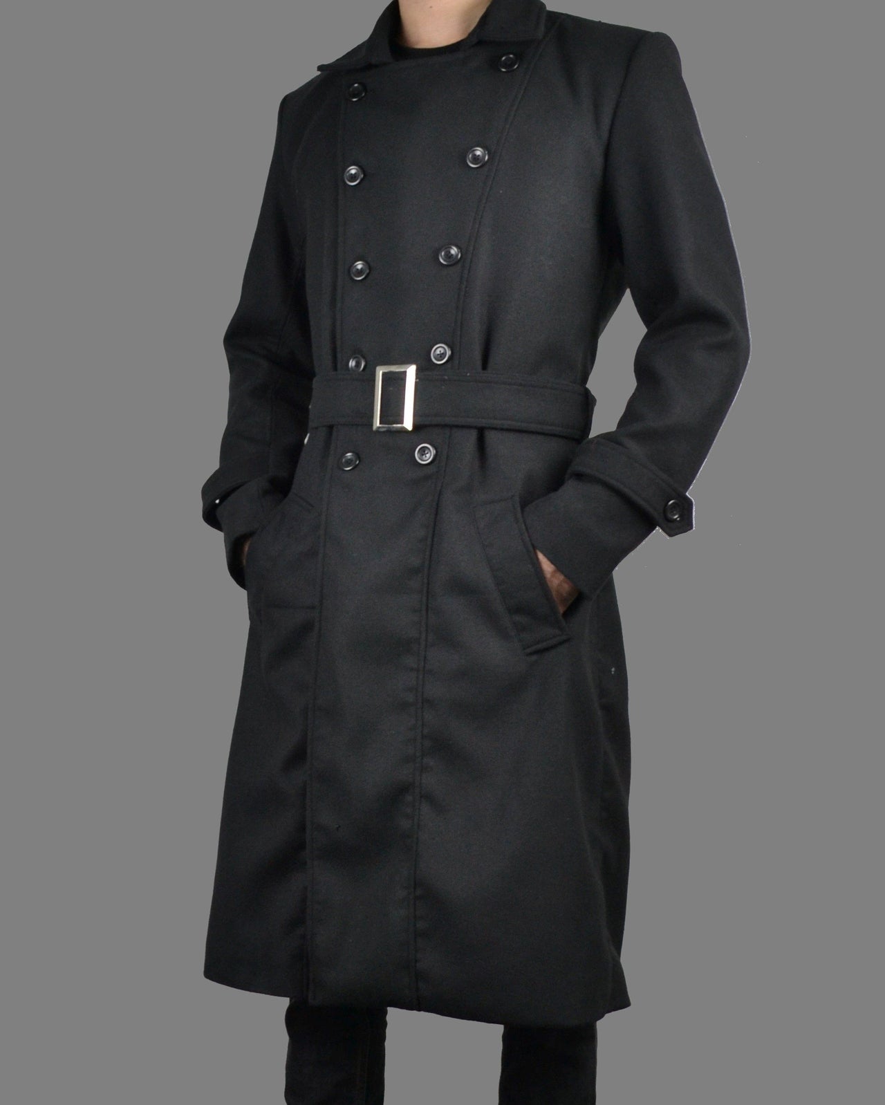 Mens Double Breasted Classic Wool Long Coat